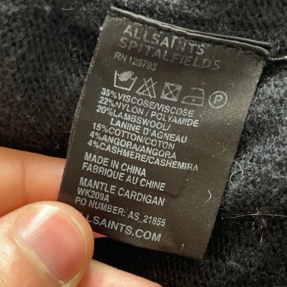 Allsaints Mantle Cardigan women's wool open sweater size US 2 UK 6 black - Picture 13 of 14